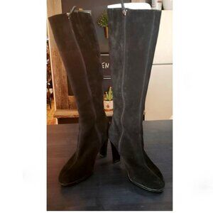 Valdini black suede tall heeled boots